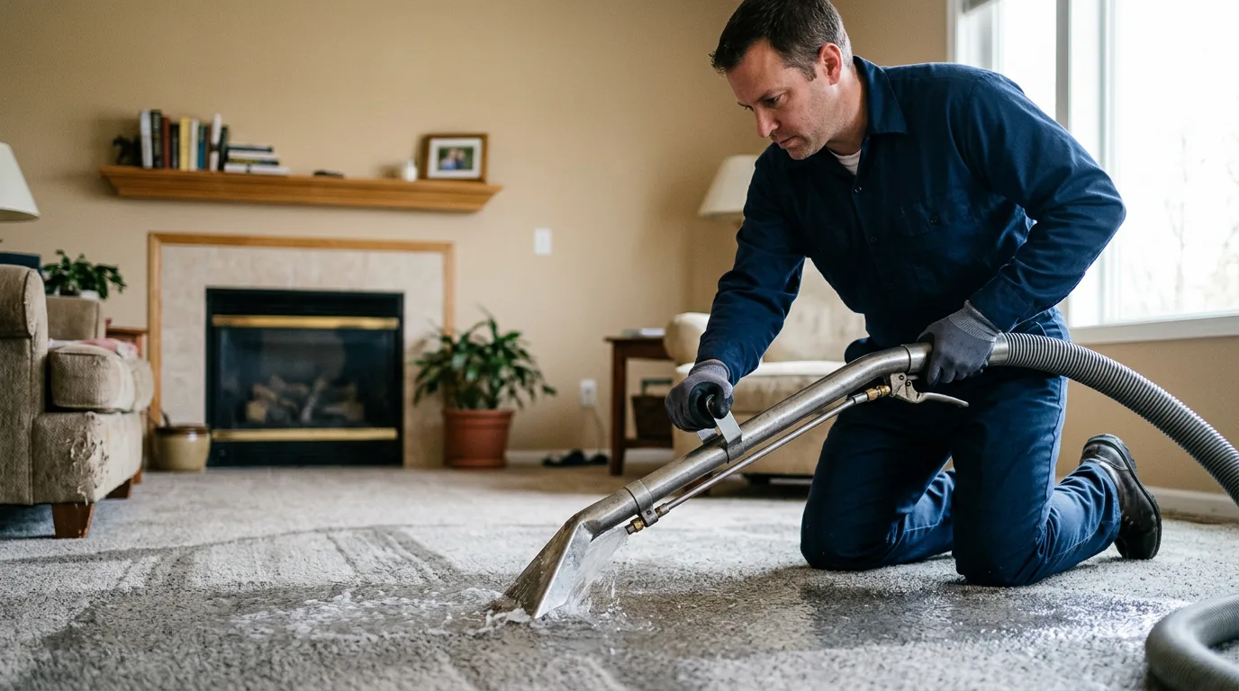 Water damage restoration technician working near Benld, IL